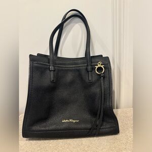 Salvatore Ferragamo Amy bag/purse/tote in black “Nero” pebbled leather